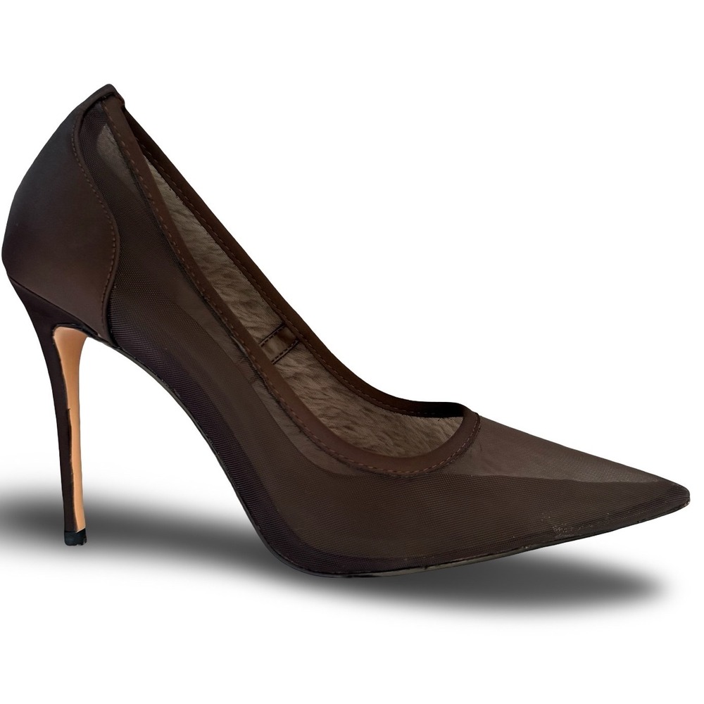 Chocolate Brown Mesh Pointed Toe Stiletto Pumps Sheer Heels Womens Sz 9.5